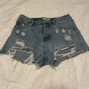 High waist distressed jean shorts
